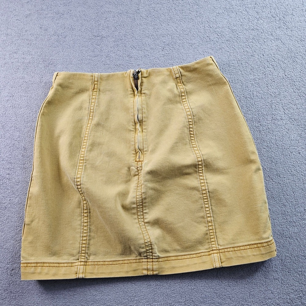 Free People Mini Skirt Womens 8 Khaki Denim Modern Femme Super Stretchy Back Zip - Picture 3 of 12